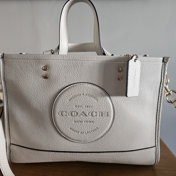COACH Dempsey Patch Leather Carryall Bag with Strap White - Picture 4 of 8